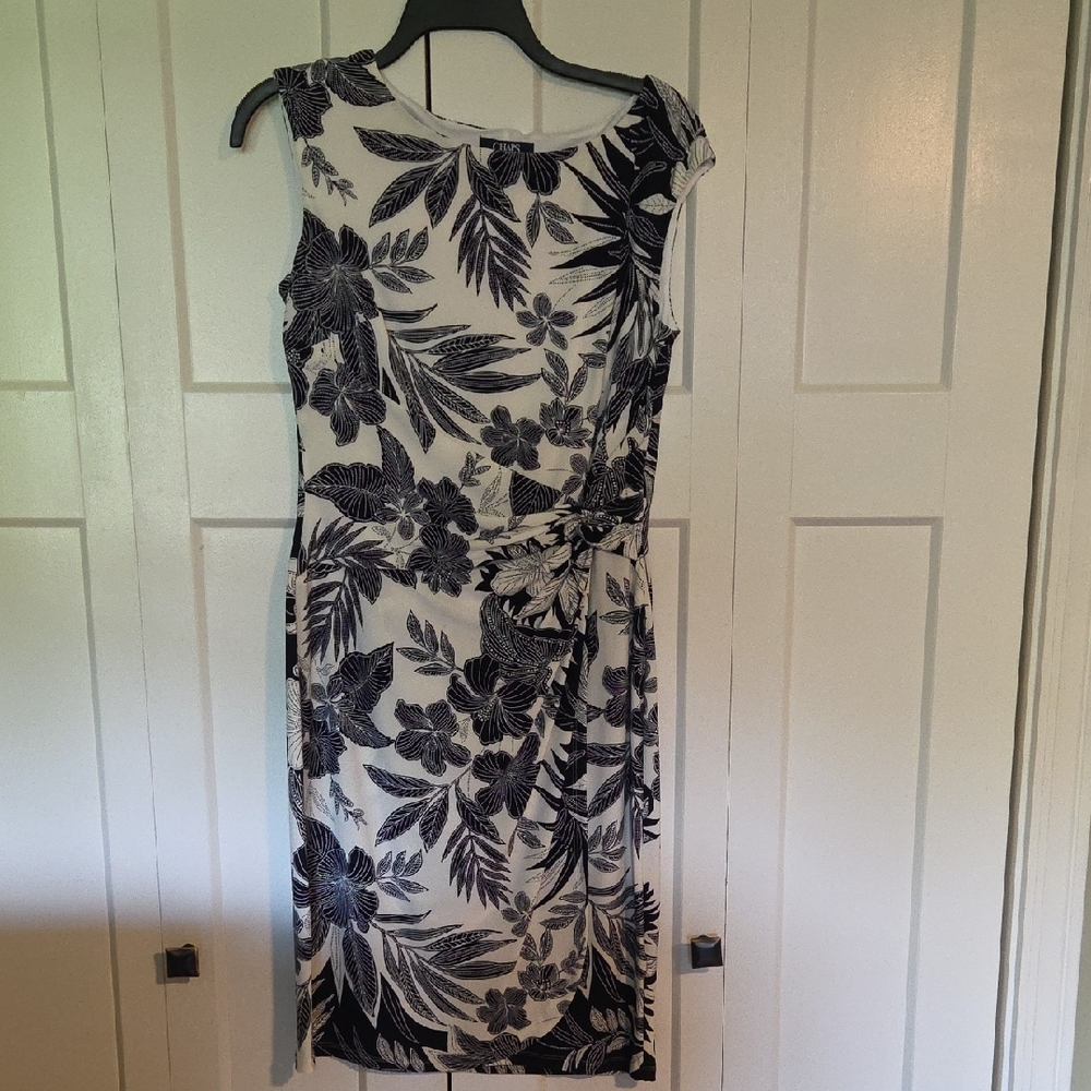 Chaps Black and White Asymmetrical Sheath Dress